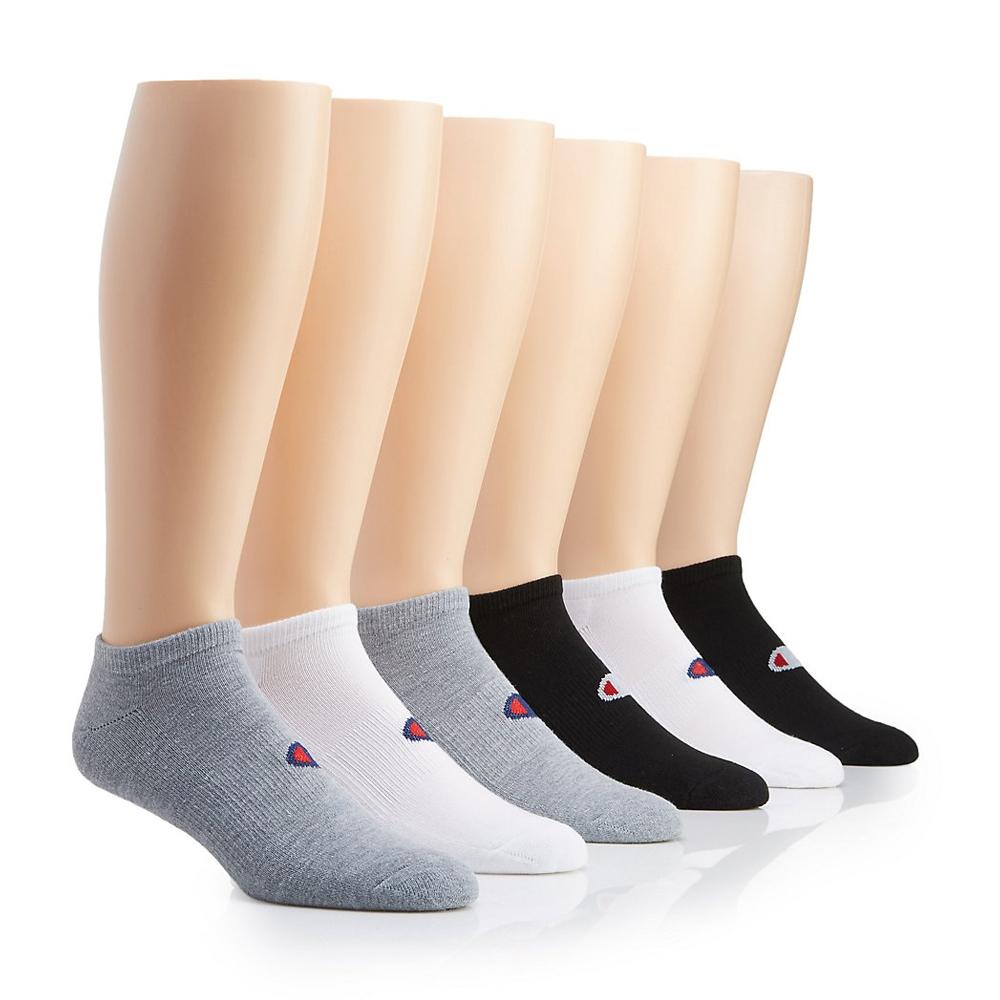 038257131543 CH172 Champion Medias Masculino No Show 6 Pairs White/Grey/Black