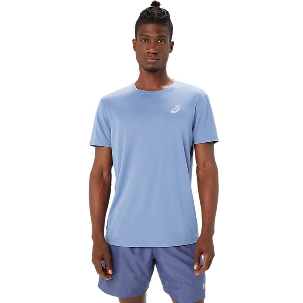 Asics Remeras Masculino Running Silver Ss Top Denim Blue