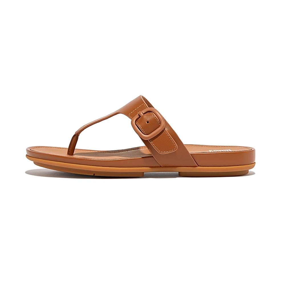 FitFlop Sandalias Femenino Gracie Rubber-Buckle Leather Toe-Post Sandals Light Tan