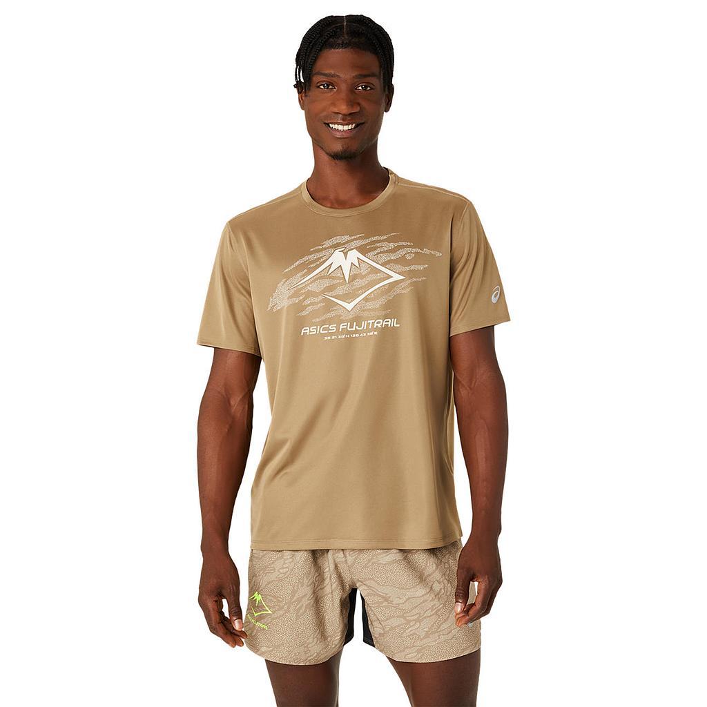 Asics Remeras Masculino Running Fujitrail Logo Ss Top Pepper/Feather Grey/Oatmeal