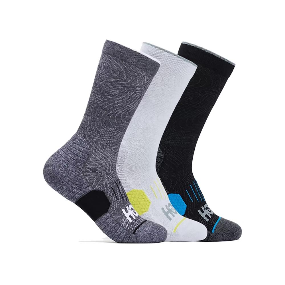 Hoka Medias Masculino Running U Crew Run Sock 3 Pack White/Black/Grey