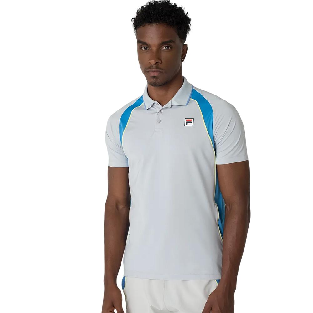 Fila Polos Masculino Tennis Shirt Backspin Short Sleeve Light Gray/Blue/Yellow