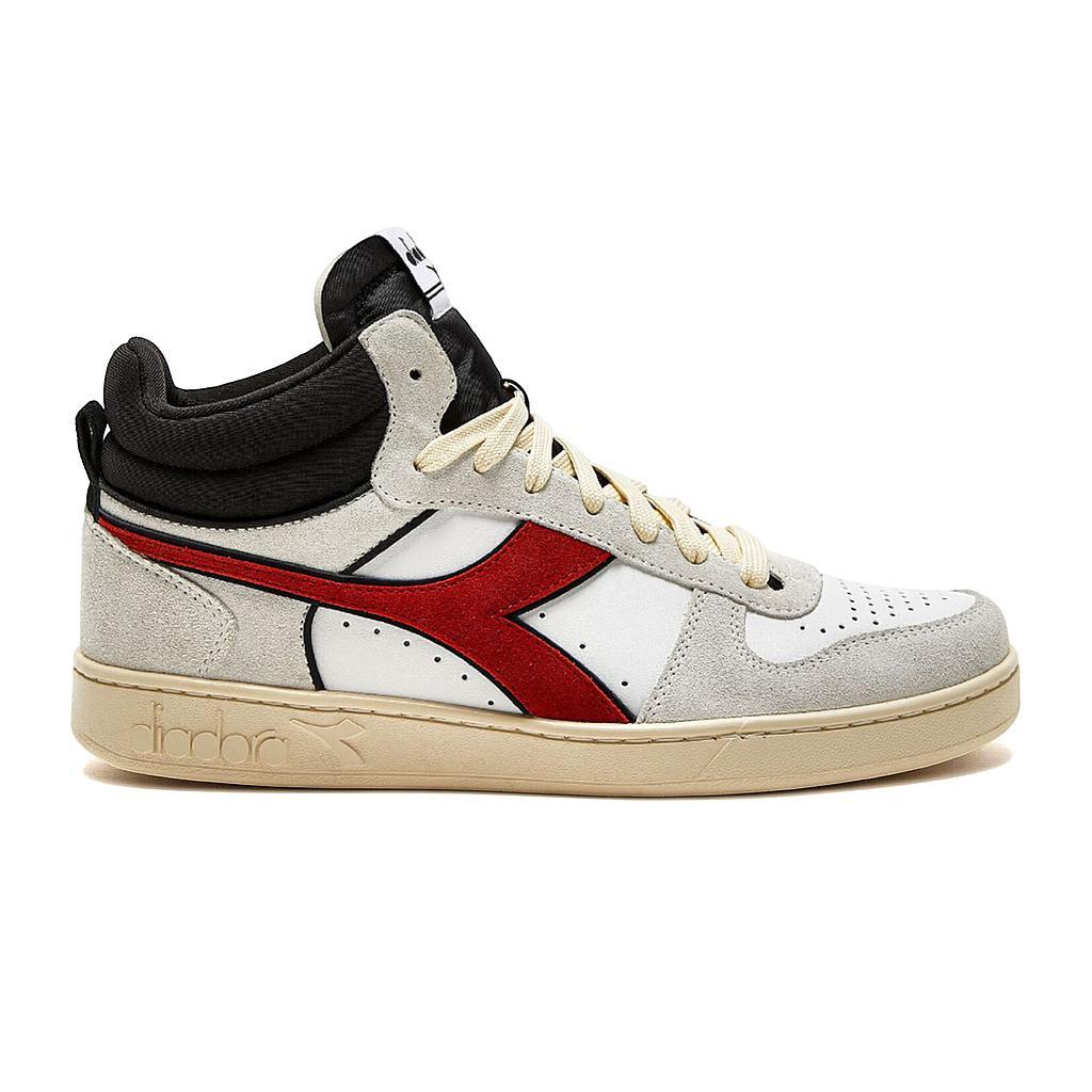 501.178563-C0823 Diadora Lifestyle Unisex Moda Magic Basket Demi Cut Suede Leather White/Ferrari Red Italy