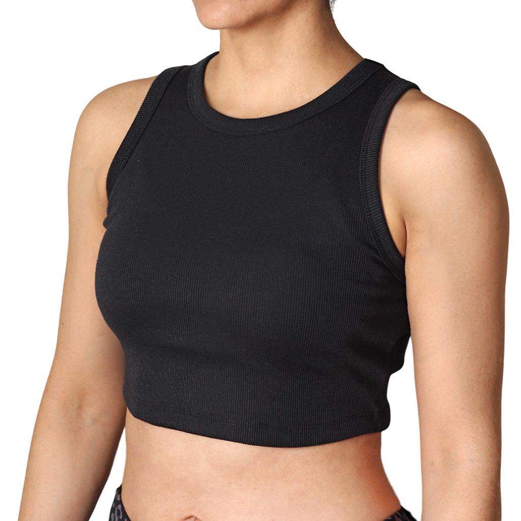 Avia Crop Tops Femenino Running Salem Black Rib Strip