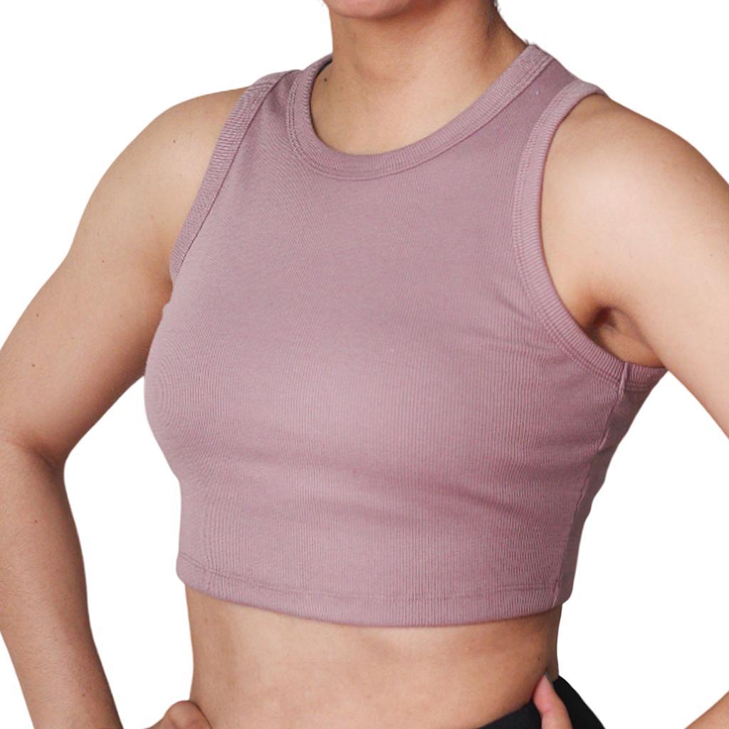 Avia Crop Tops Femenino Running Salem Lt Plum Rib Strip