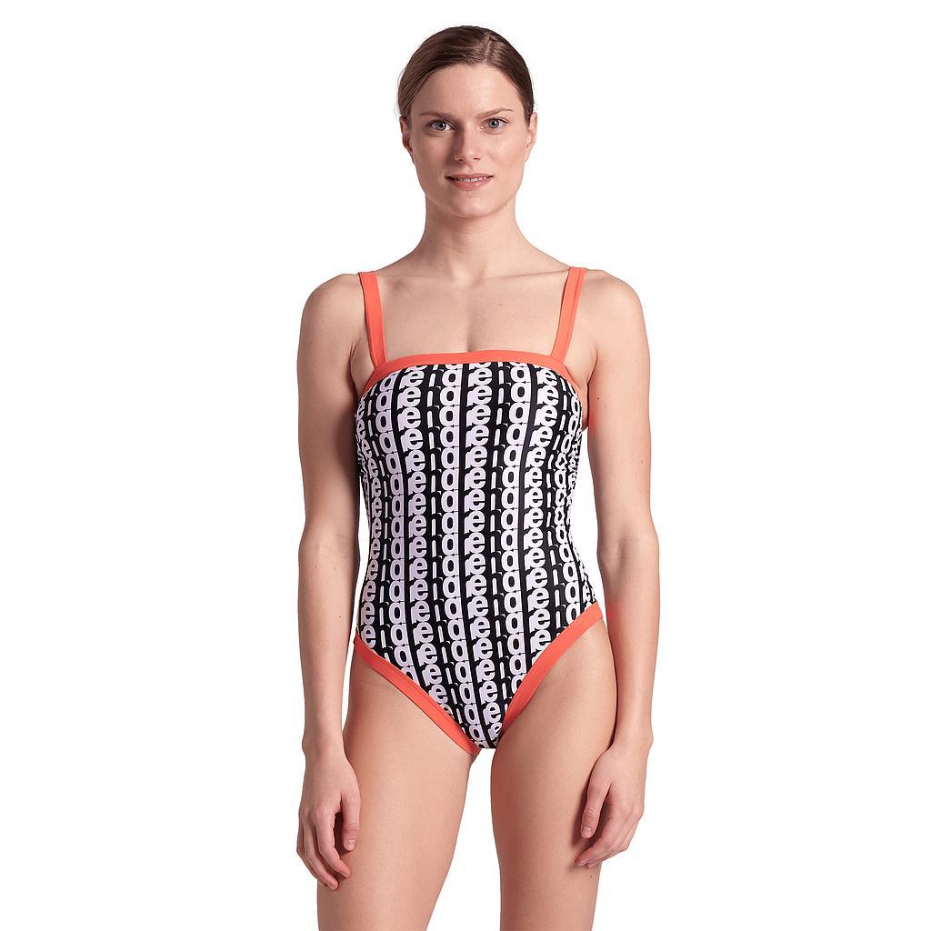Arena Traje de baño Femenino Natacion Monogram Swimsuit U Back White Multi Calypso Coral