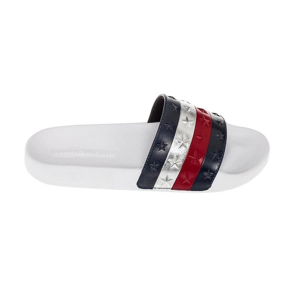 Tommy Hilfiger Femenino Sandals Embossed Stars Pool Slide White