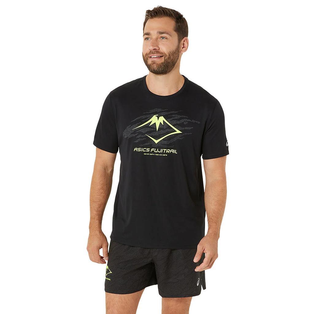 Asics Remeras Masculino Running Fujitrail Logo Ss Top P. Black/Graphic Grey/Safety Yellow