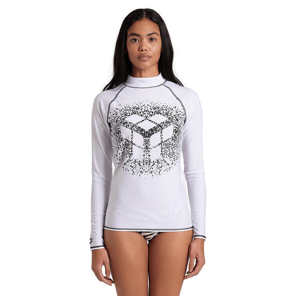 Arena Remeras de proteccion Femenino Natacion Rash Vest L/S Graphic White Black